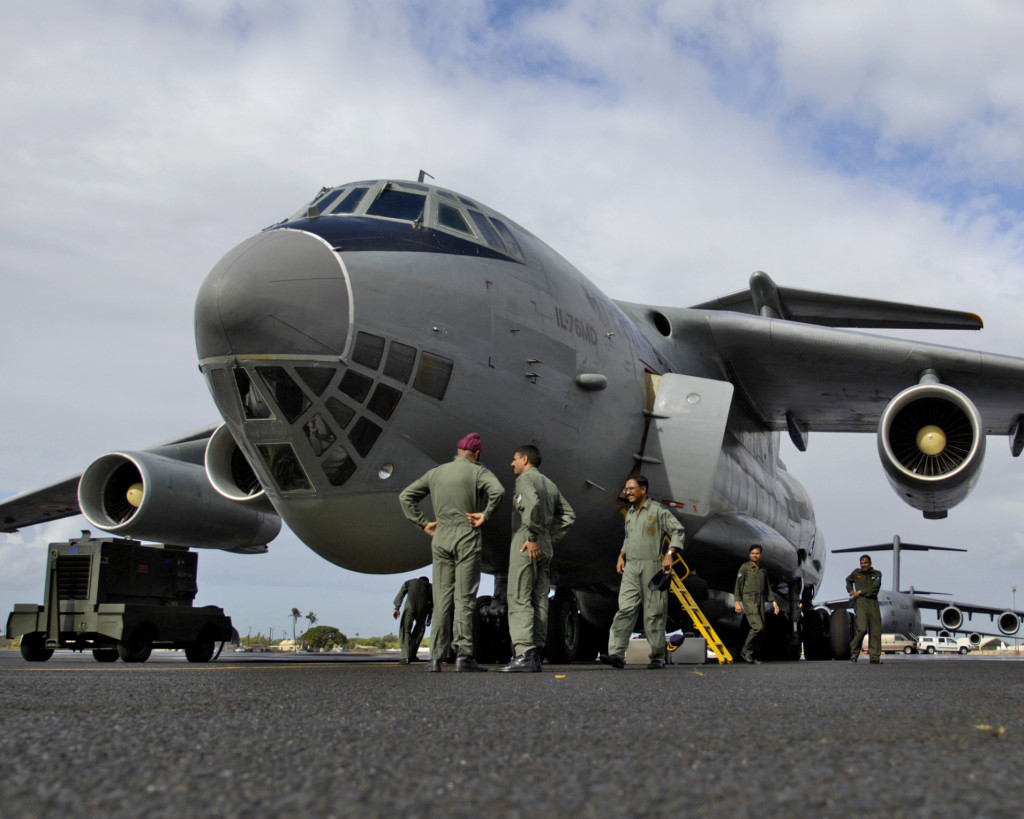 An Indian Air Force Ilyushin Il-76 transport aircraft of the model used to transport Indian paratroopers to Male during ’Operation Cactus’ 1988.